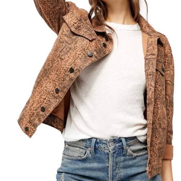 Free People Snake Print Trucker Jacket